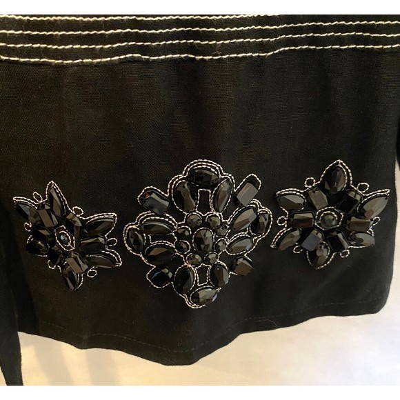 NWT JM Collection Womens Iris Garden Embellished Linen Blazer Jacket Black Sz 16 - Picture 9 of 14